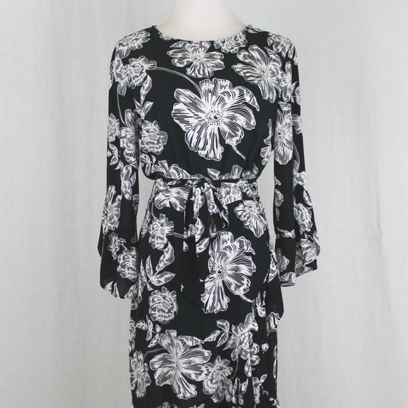 black floral ruffle dress
